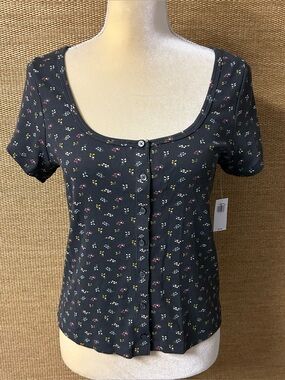 Old Navy Top Women's Large Grey Floral NWT